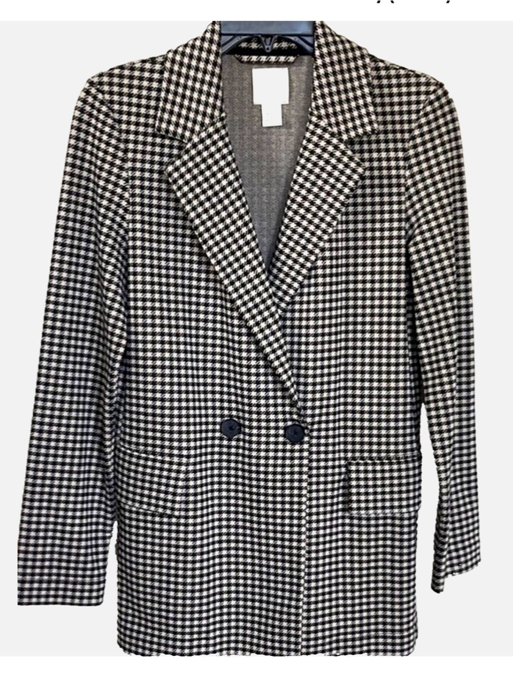 H&M Houndstooth Blazer Womens 2 Black White Double Breasted Preppy Jacket